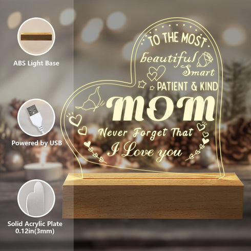Engraved Heart Night Light Perfect Gift for Mothers Day